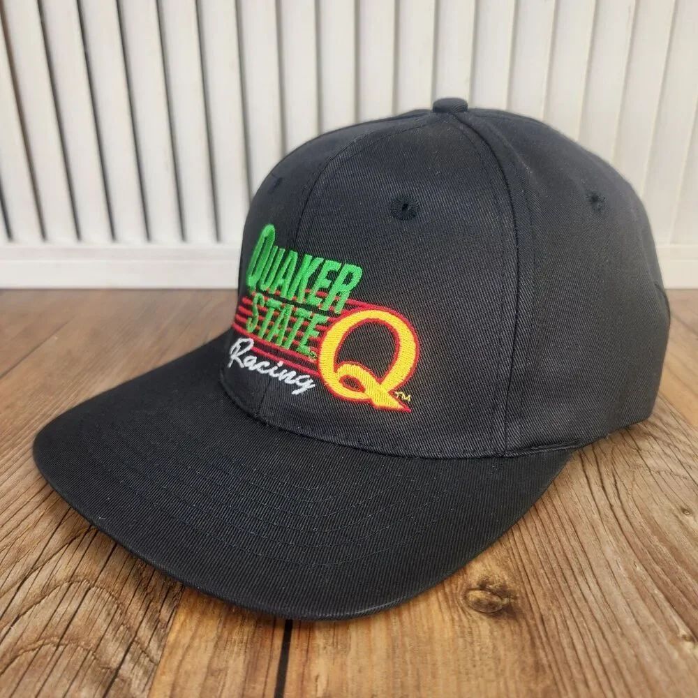 VTG Quaker State Racing Snapback Hat Cap Black Embroidered 90s Auto Sports Dad